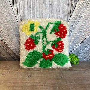 Vintage Strawberry Latch Hook Rug Pillow Yarn Throw Pillow Handmade 80s  Rug Finished Rug Kit Fruit Strawberry Tapestry Dorm Decor