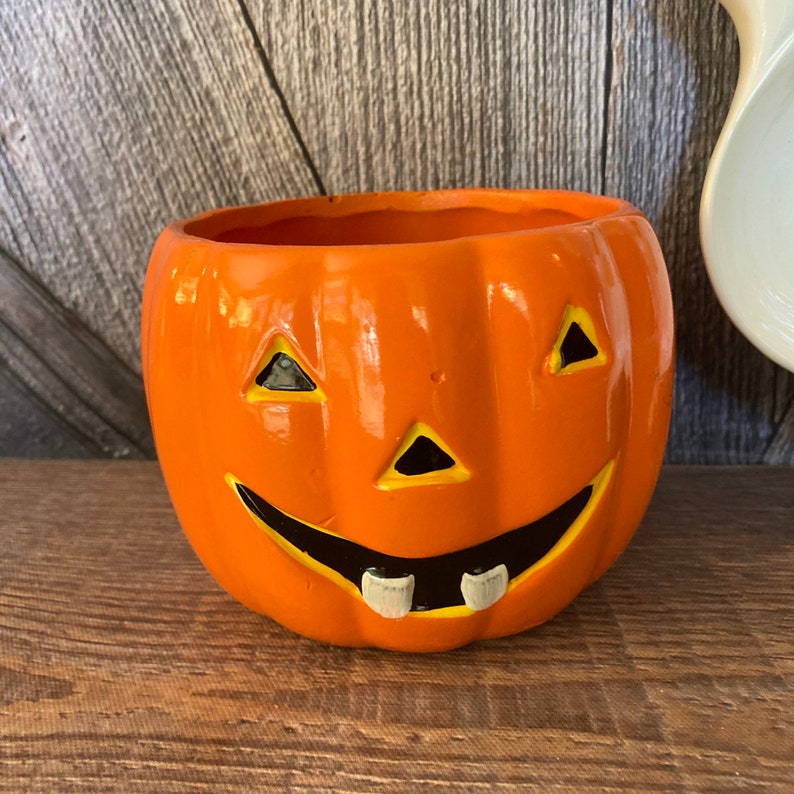 2 Vintage Halloween Candy Dishes Bowls Votive Ceramic Pumpkin Etsy