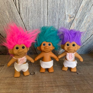 Vintage Troll Dolls {3 TNT Trolls Pink purple Hair Ace Novelty {5 inch Troll} Vintage Troll Doll Naked Trolls for Crafting DIY Planter Troll
