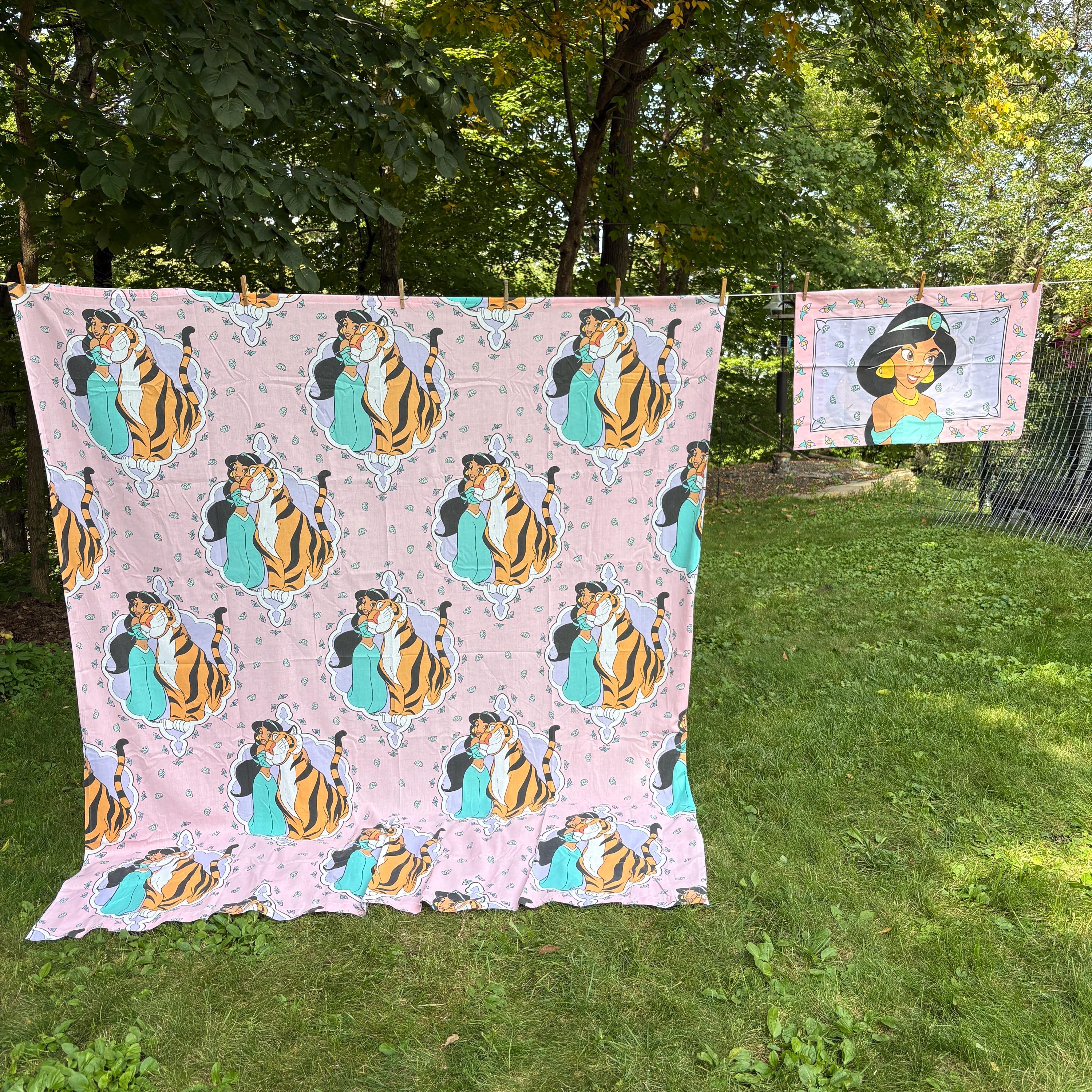 Vintage Aladdin Jasmine Sheets, Twin Flat, 1 Pillowcase Princess