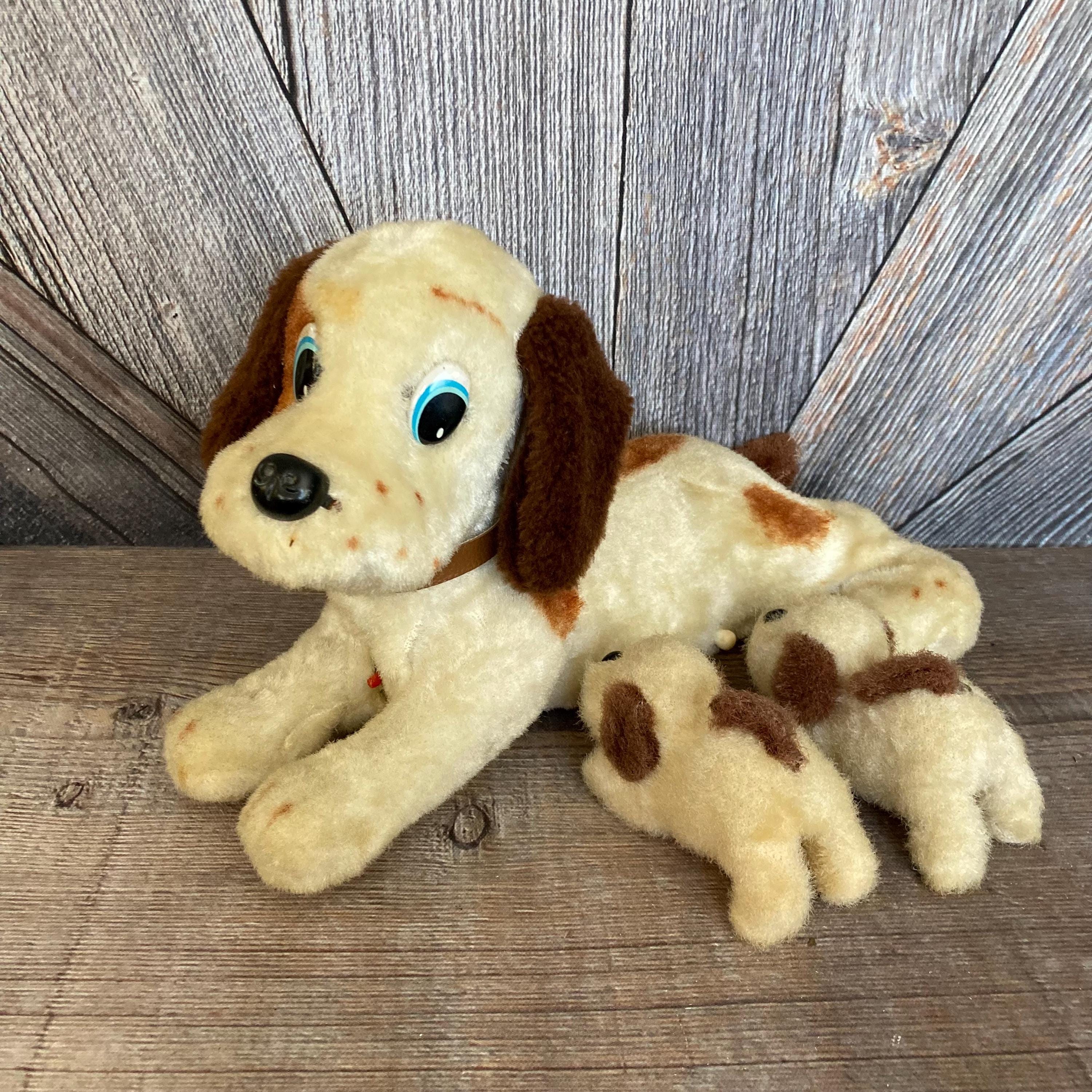 Vintage Dog Plush Toy {mother Dog Nursing 2 Puppies 1965 12 Inch