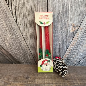 2 Vintage Christmas Candles Candle Stick Christmas Holiday Wax Candles Red Holly Holiday Candles Vintage Wax Decorations Ornaments lot