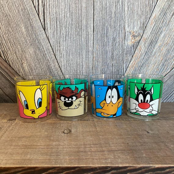 4 Vintage Looney Tunes Cups Taz Tweety Sylvester Cat Daffy Cartoon