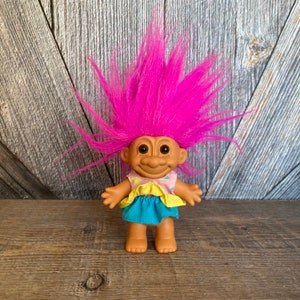 Vintage Troll Doll {Russ Berrie Troll with Hair} Troll in Sun Dress {5 inch Troll} Vintage Troll Doll Easter Basket Filler Summer Dress
