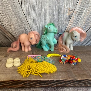 Vintage My Little Pony Melody, Cotton Candy, Snuzzle {Generation 1 G1 85 25th Anniversary} 1980s My Little Pony Original Horse and Outfits