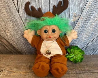 Vintage Russ TROLL As Rudolph The Red Nosed Reindeer 12 Plush Stuffed Animal Toy Antique 1980's Christmas Holiday