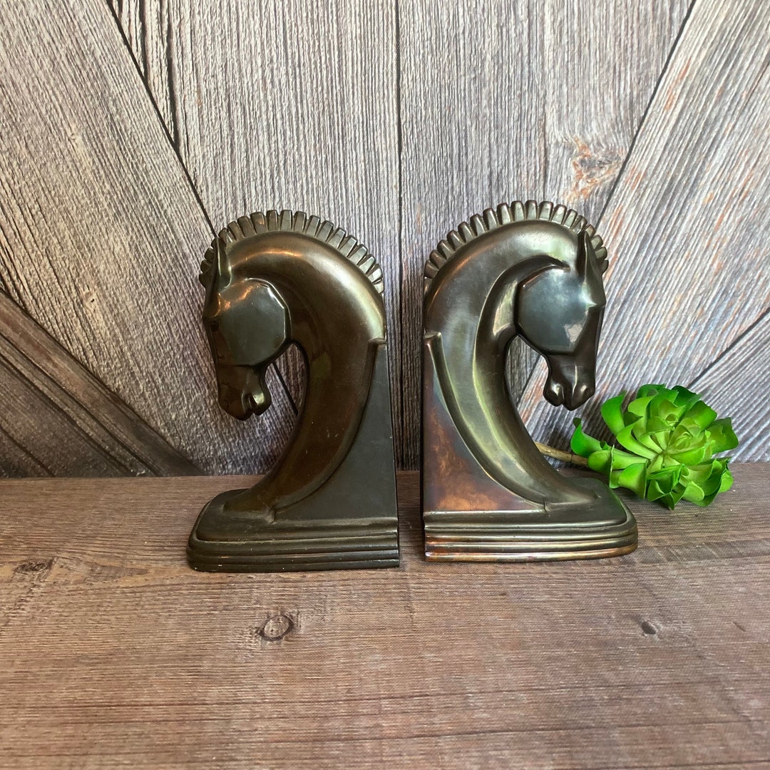 Metal Horse Bookends Trophy Craft Trojan Horse Art Deco Book Etsy
