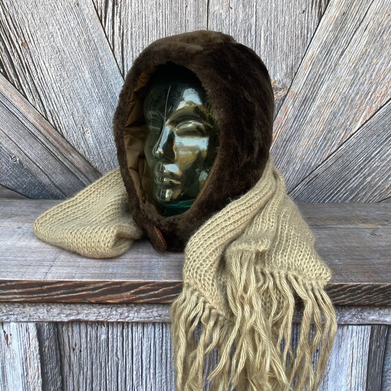 Vintage Fur Hat Hood Fur with Scarf Vintage Ski Ha