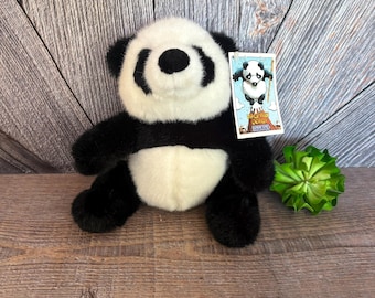 Vintage Panda Bear Plush, Zoo Panda, Black and White Bear, Stuffed