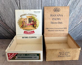 2 Vintage Cigar Boxes Authentic Cigar Box {Antonio y Cleopatra palma} Vintage Decor Storage Box DIY Repurpose Box Drawer Bachelor Gift