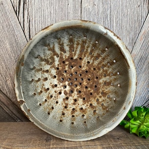 Vintage Enamel Colander Metal Enamelware Strainer Sieve Metal Strainer DIY 50&#39;s Repurposed Lamp Bowl with Stand Holes Ecofriendly No Plastic