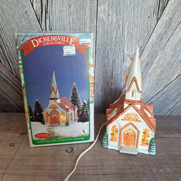 Vintage Christmas Village Church Light {Vintage Dickensville Collectables Porcelain Lighted Church} 1990s Small Town Country Church