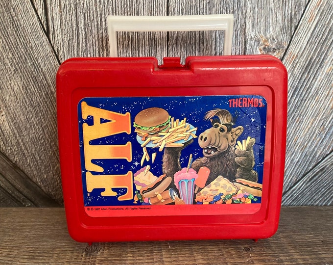 ALF Plastic Lunch Box vintage 1987 Alien Productions Thermos Brand Red