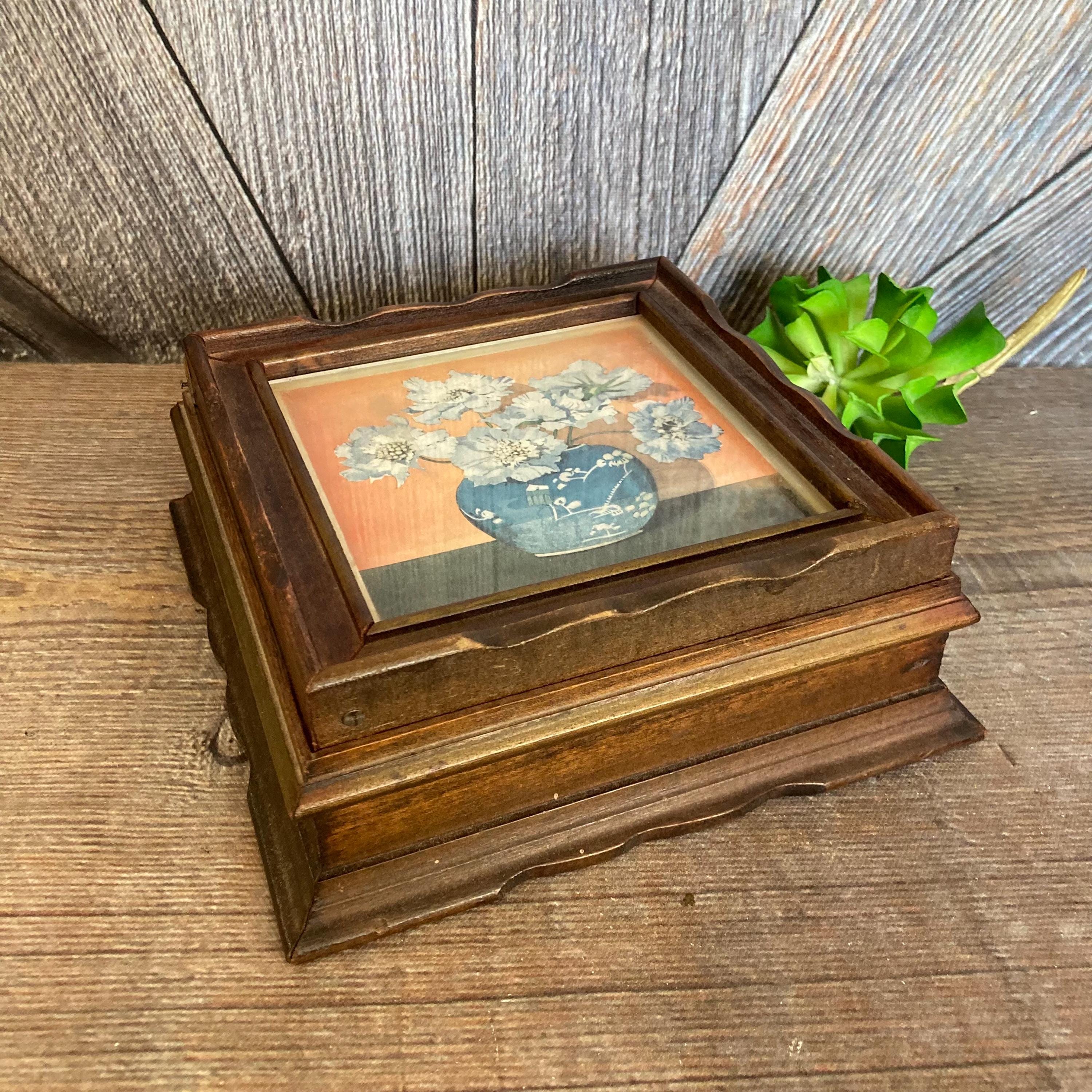 Vintage Wooden Jewelry Box, Dorcie Sykes Wood Box With Floral