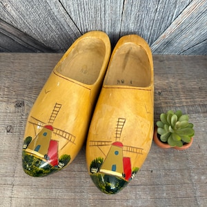 Vintage Wooden Shoes {Dutch Wooden Clogs Painted Wood} Tulip Time Holland Souvenir Womens, Home Decor, Pair of Shoes, Dutch