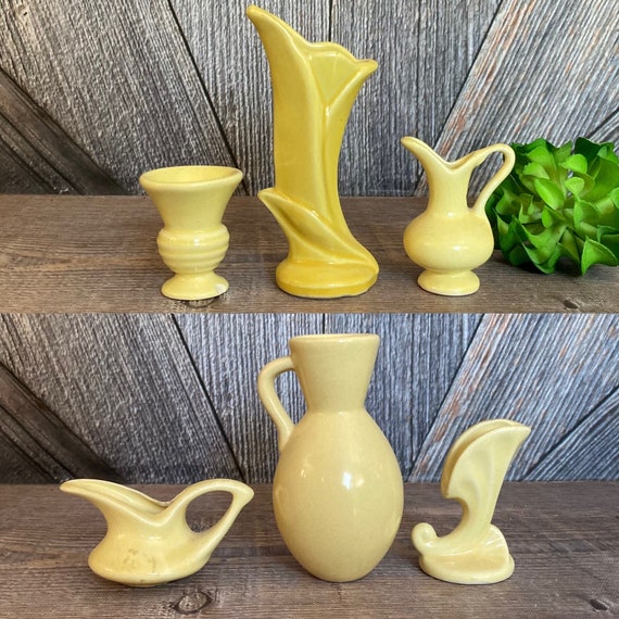 Vintage Yellow Vase Miniature Small Ceramic Pot USA Flower Etsy