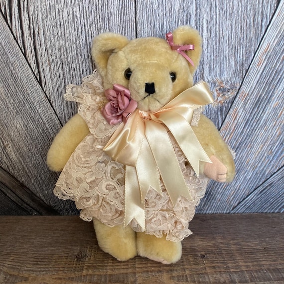 ぬいぐるみ vintage teddy bear with lace ribbon Vintage Teddy Bear Plush Girly Girl Lace Collectable Plush Bear