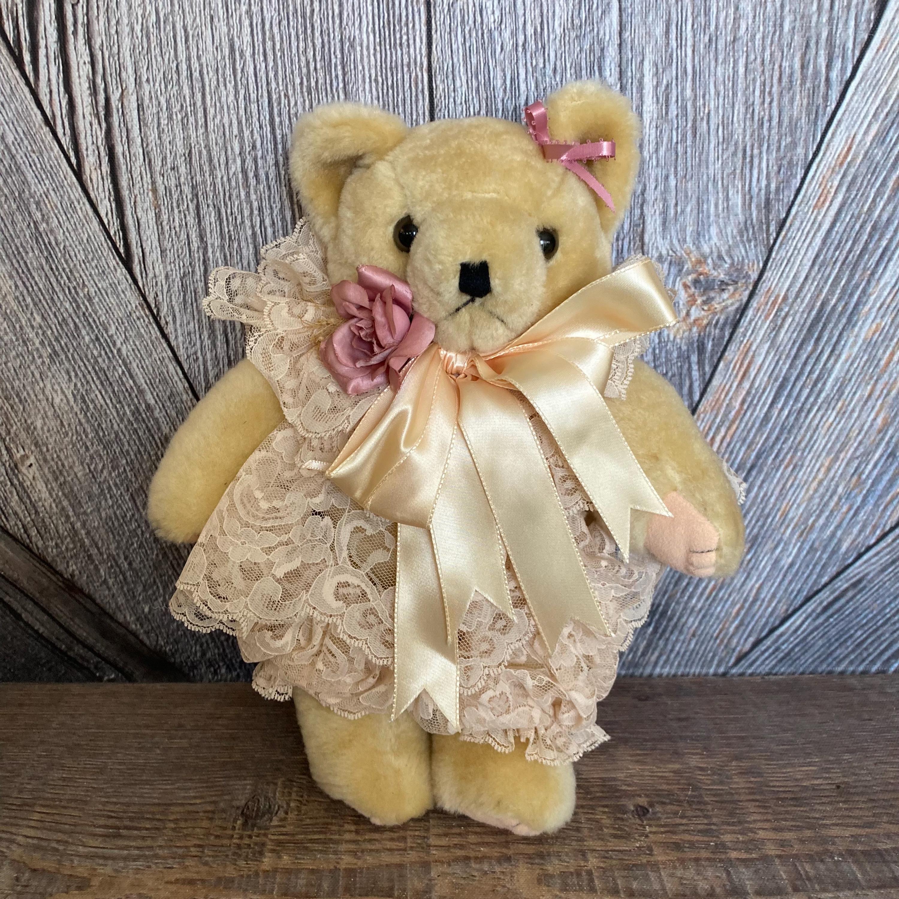 ぬいぐるみ vintage teddy bear with lace ribbon Vintage Teddy Bear Plush Girly Girl Lace Collectable Plush Bear