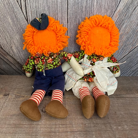 Vintage Raggedy Ann and Andy Plush Handmade Toys Red Head Cloth