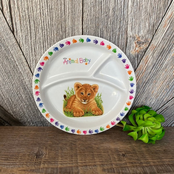 Vintage Wild Animal Baby Plate, Lion Dinnerware Melamine Vintage Disney Kid Baby Dishes Plastic Melmac Animal Lover Plate Set