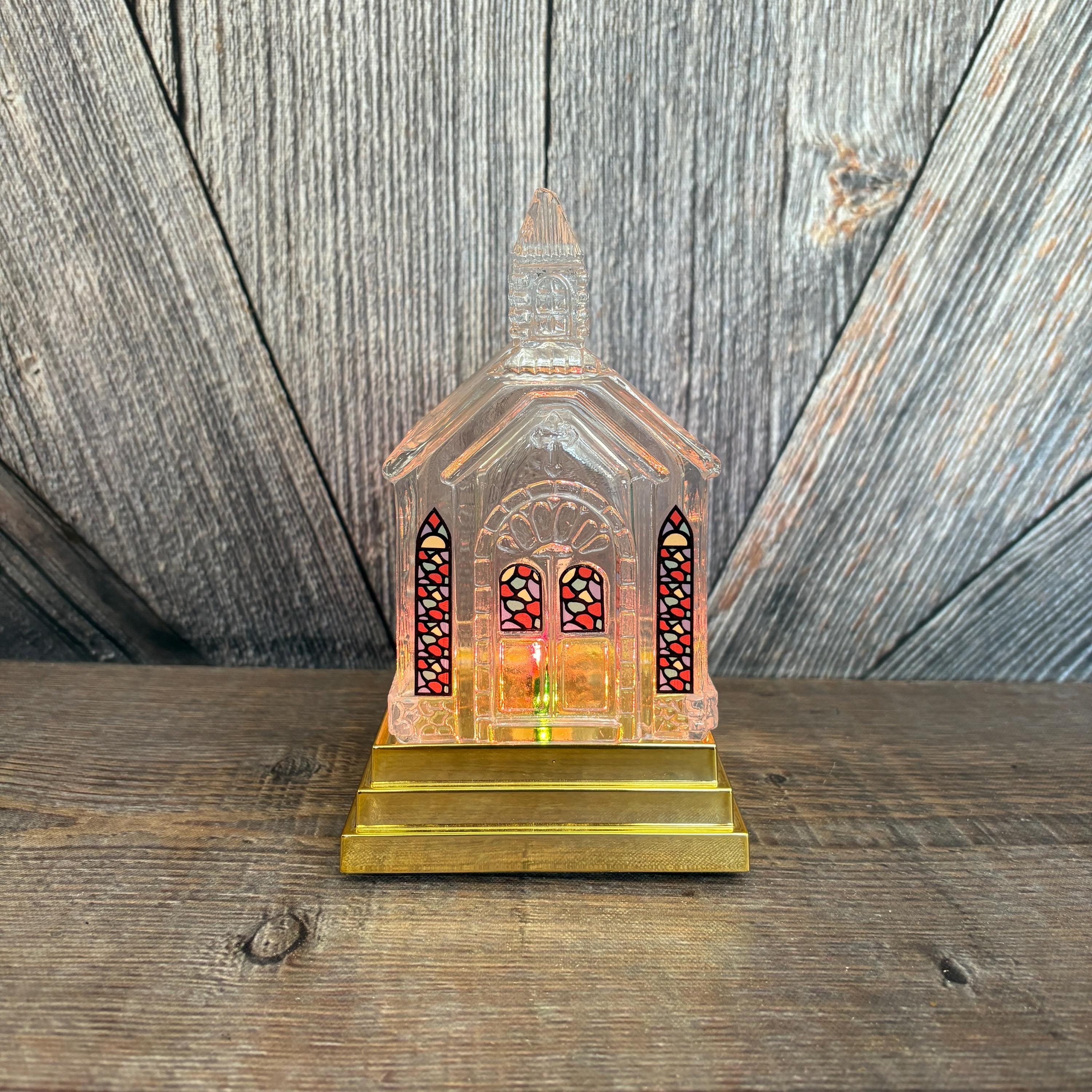 Vintage Avon Glass Light up Church Stained Glass Window