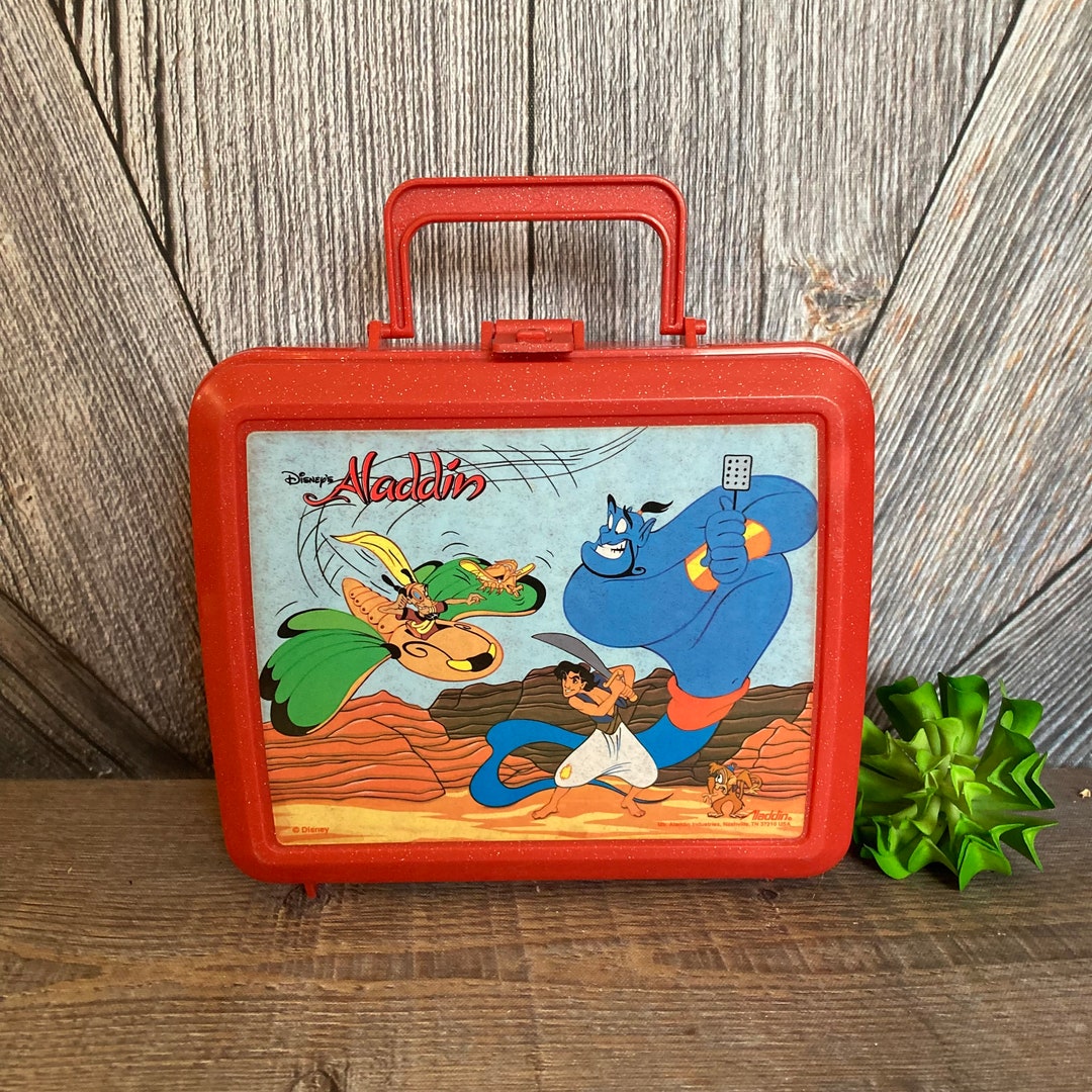 Aladdin Lunch Box vintage 90's Disney Sparkle Red Plastic Etsy