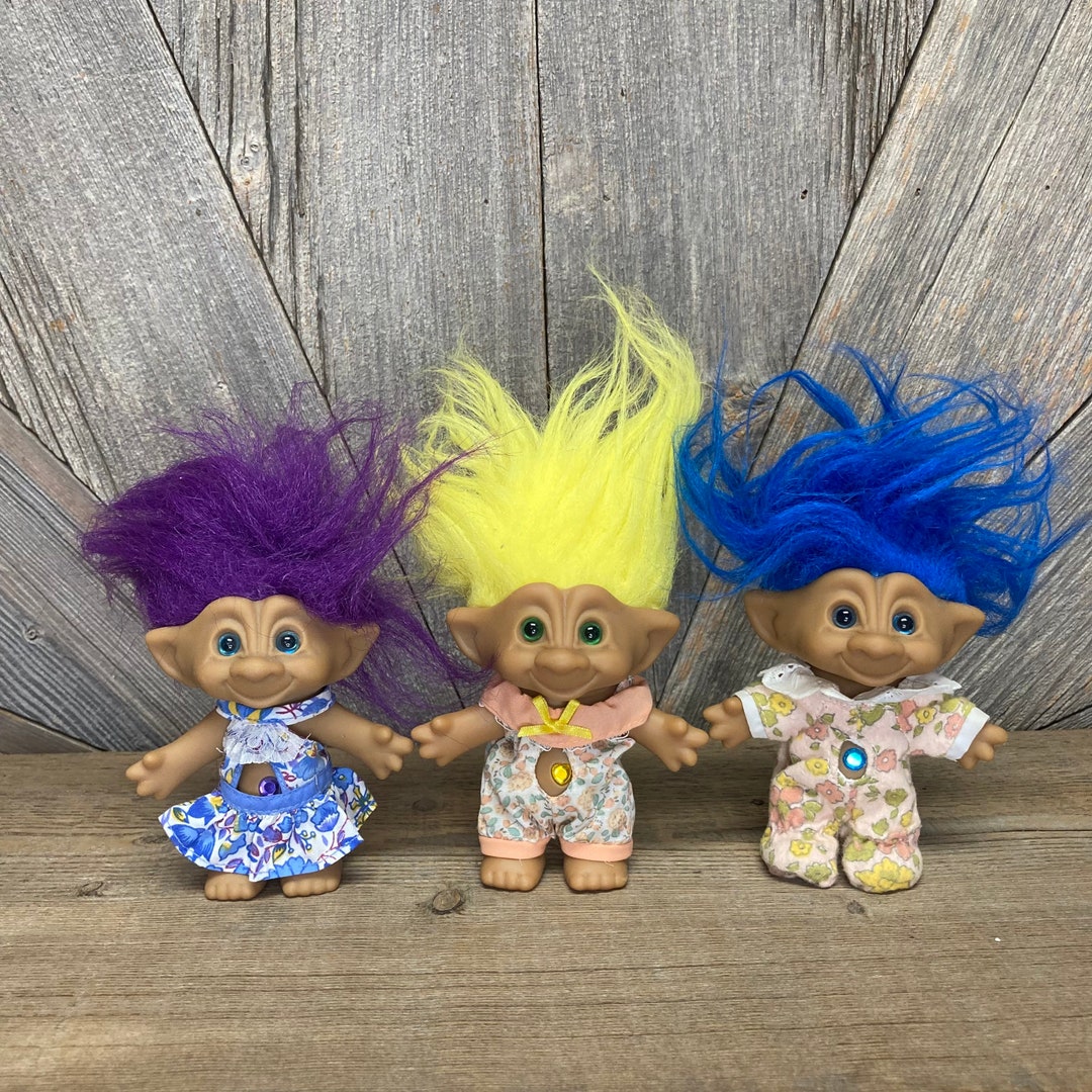 Vintage Troll Dolls 3 Treasure Trolls With Blue and Pink Etsy