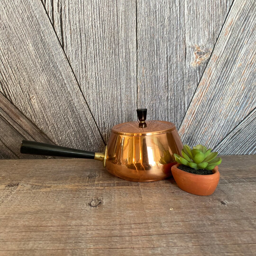 Vintage Solid Copper Pot Made in Japan. Fondue Pot Melting Pan With Lid