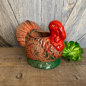 Vintage Ceramic Turkey Planter {Thanksgiving Centerpiece Fall Large Ceramic Turkey Plant Holder Repurposed Decor} Vintage Thanksgiving Vase