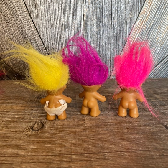 Vintage Troll Dolls {3 Russ Berrie Baby Trolls Miniature {2 inch Troll}  Vintage Troll Doll Lot DIY Crafting Mini Small Troll Dolls Set