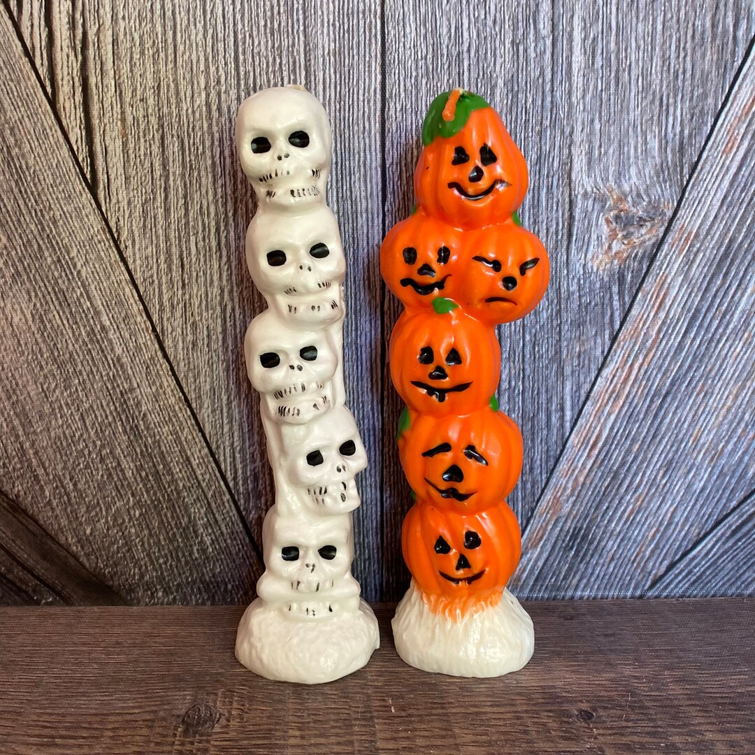 Pair of Vintage Halloween Candles Candle Stick Jack O Lantern Etsy