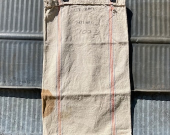 Vintage unprinted Heavy Cotton Muslin Sack with red and blue pinstripes 40s cloth Seamless bag sugar sack feed sack seed sack project craft