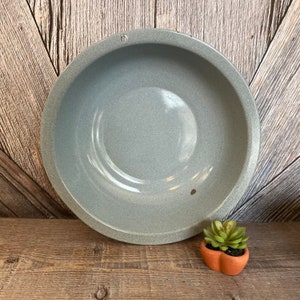 Vintage Enamel Bowl Large 12.5 inch BLUE Bowl Enamelware Basin Herbs, Succulent, Vintage Distressed Planter Indoor Garden Farmhouse Storage