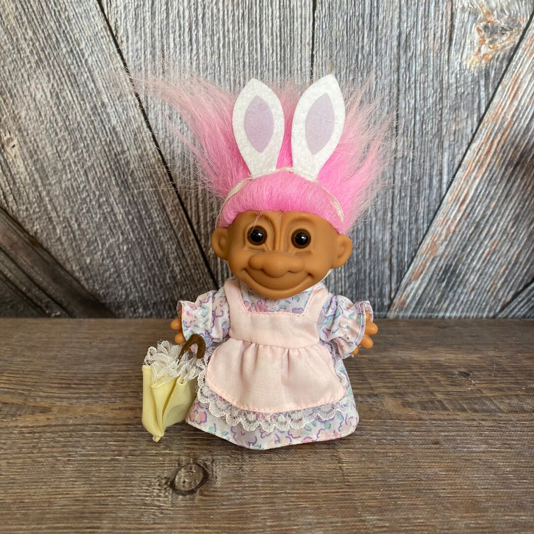 Vintage Easter Bunny Troll Doll {umbrella Bo Peep Rabbit Ears Hair ...