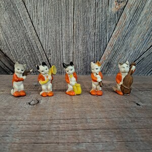 Antique Japanese Bisque Kitty Cat Band, 1930s Porcelain Bisque Cats, Band Orchestra, Made in Japan, Pre-World War II, Set of 5 Cats