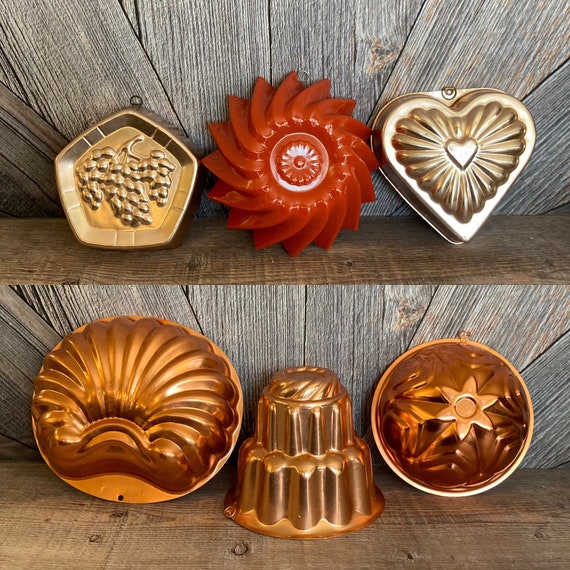 Vintage Copper Toned Metal Molds Set of 3 Jello Molds Baking Molds