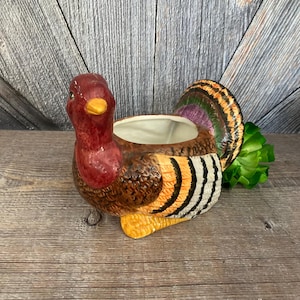 Vintage Ceramic Turkey Planter {Thanksgiving Centerpiece Fall Large Ceramic Turkey Plant Holder Indoor Pot} Vintage Thanksgiving Vase