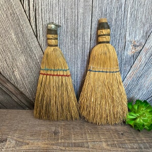 2 Vintage Whisk Brooms Handheld Broom Farmhouse Decor Witch Broom Straw Small Miniature Broom Cottage Natural Fibers EllatheSella