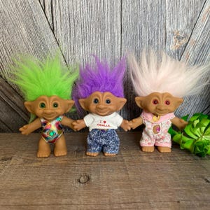Vintage Troll Doll {Treasure Troll Pick 1 Ace Novelty {4.5 inch Troll} Vintage Troll Doll Jewel Belly Swim suit Dress Overalls Ellathesella