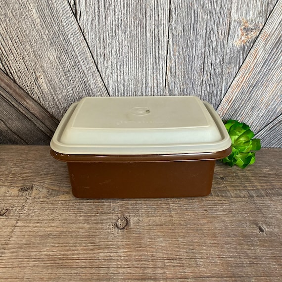 Vintage Tupperware Pack Carry Lunch Box Ice Cream Keeper Freezer Storage Container Plastic Tupper Ware Brown 1254 Wedding Gift Kitchen