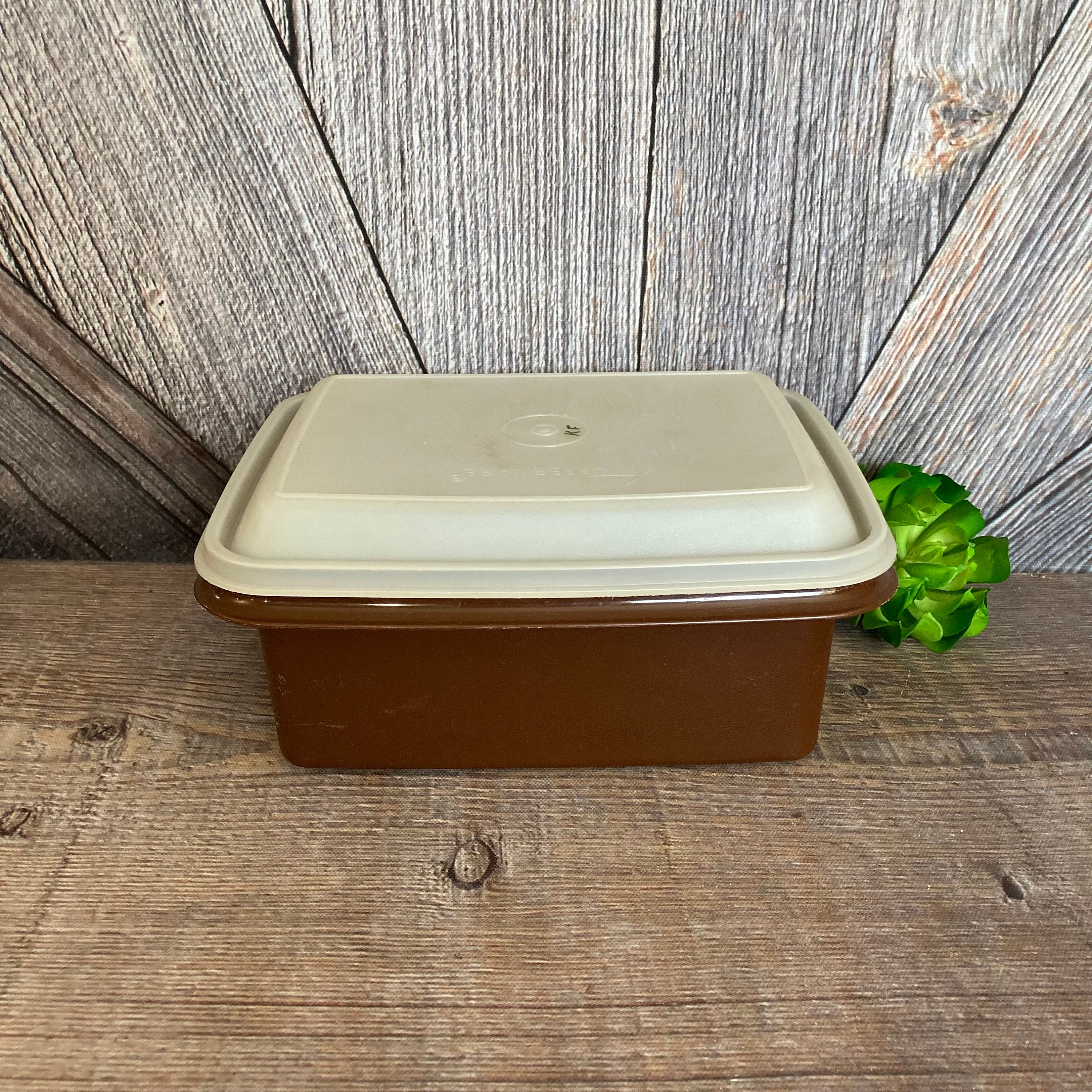 Vintage Tupperware Pack Carry Lunch Box Ice Cream Keeper Freezer Storage Container Plastic Tupper Ware Brown 1254 Wedding Gift Kitchen