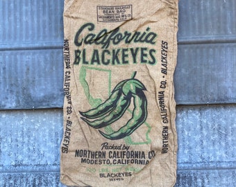 Vintage Northern California Blackeyes packaged by Northern California Co. burlap sack display sack CA Advertising Modesto California