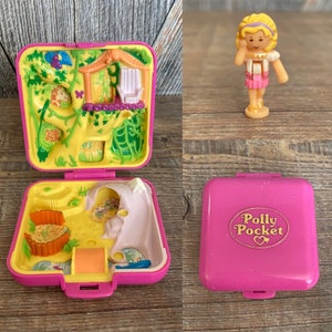 Vintage Polly Pocket Set {Wild Zoo World Compact Polly Pocket} Bluebird 1989 Square Pink Animal Monkey Zoo Elephant 90&#39;s Toy Cave Jungle