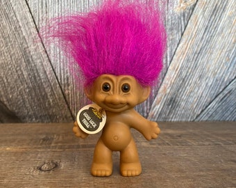 Vintage Good Luck Troll Doll {Lucky Lottery Good Luck Troll with Pink Hair} Russ Berrie {3 inch Troll} Vintage Bingo Troll