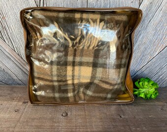 Vintage Pendleton Blanket 100% Wool Plaid Brown Blanket Car Blanket Stadium Blanket Picnic Throw in Portable Bag