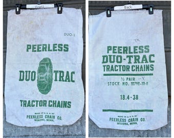 Vintage Peerless Chain Tractor Chain Sack Synthetic fabric Sack Double Side printing. Good project sack. Winona MN Kito Crosby