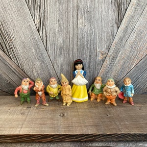 Vintage Snow White Figurine Snow White and Seven Dwarfs Handmade Painted Ceramics {90&#39;s Disney} Ceramic Figurine Glass Collectibles