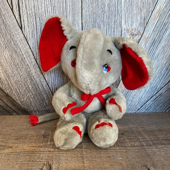 Vintage Stuffed Elephant {California Stuffed Toys Elephant 9 inch Plush Toy} Stuffed Animal Baby Shower Nursery Decor Play Gift Gray