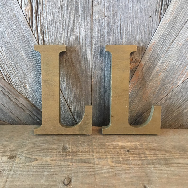 Vintage Wooden Letter L Old Sign Gold Um Large 8 Inch Wood