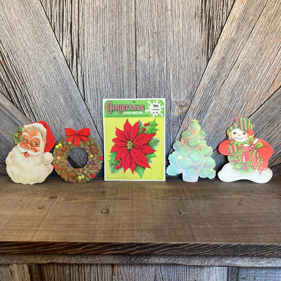 5 Vintage Christmas Die Cut Paper Decoration Kit Lot American Greetings Paper Cardboard Die Cut